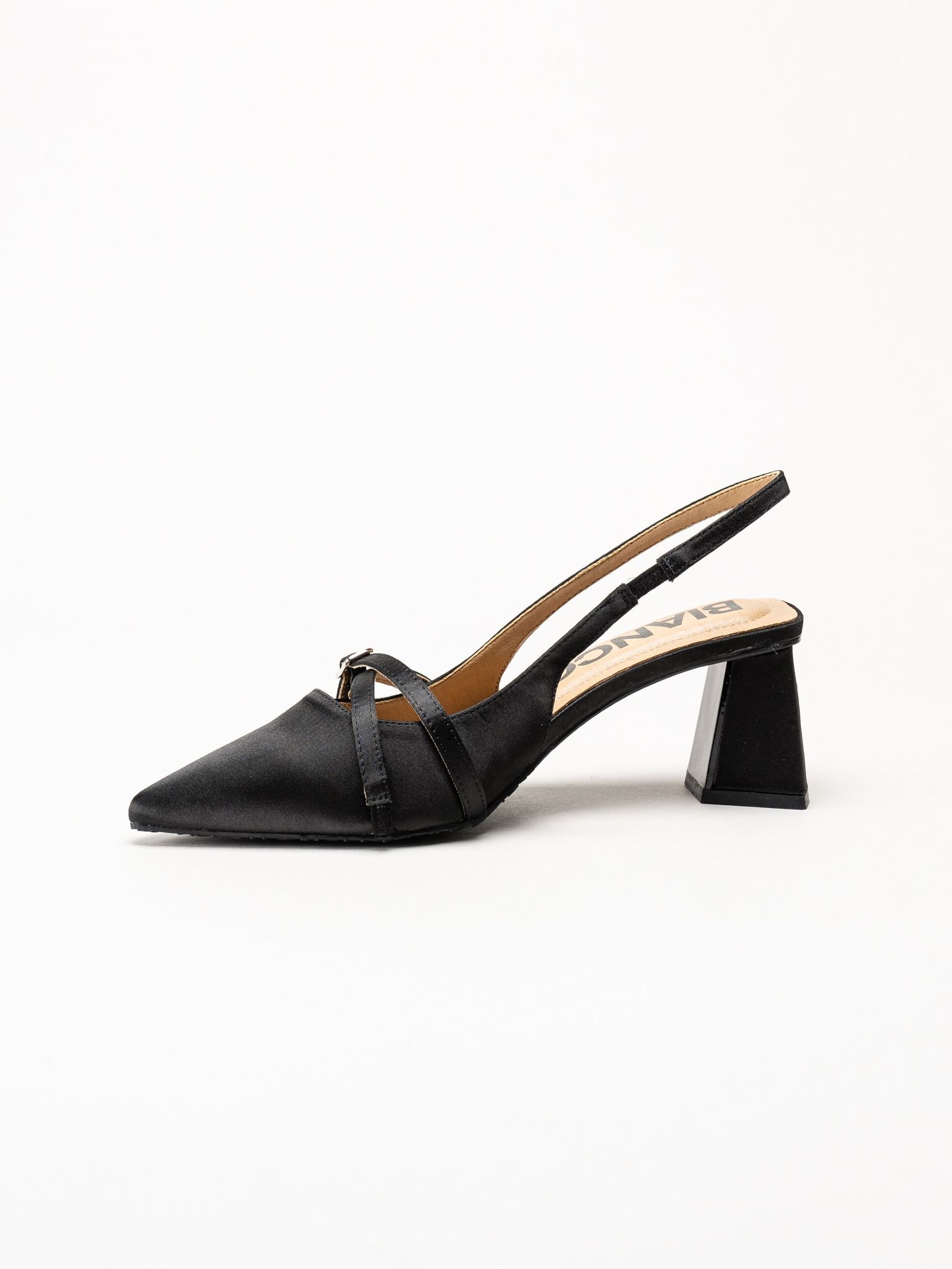 Bianco - Biamaralyn Buckle - Svarta slingback pumps i satin