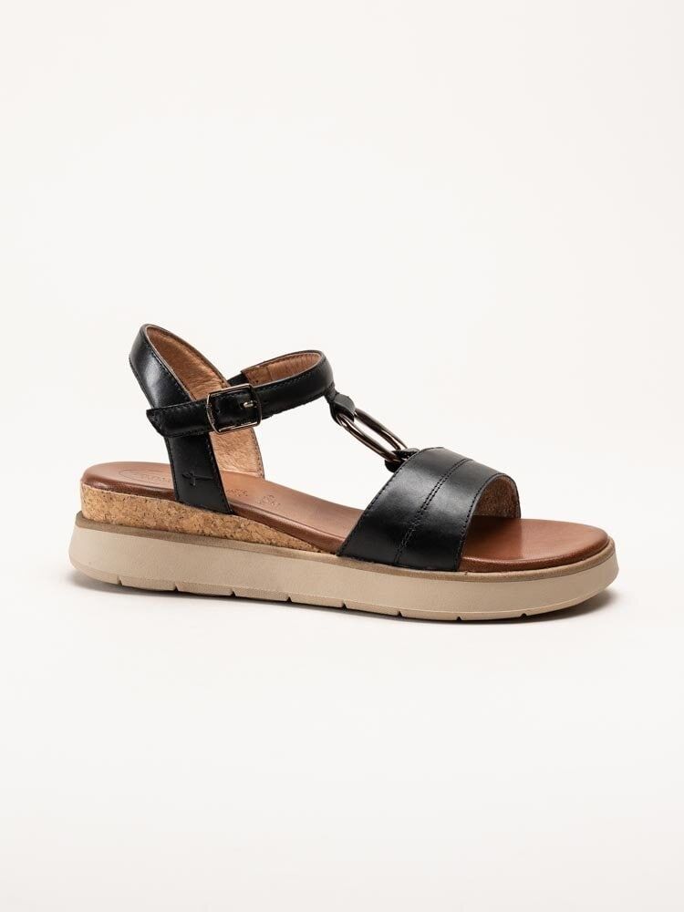 Tamaris Comfort - Svarta sandaler med kilklack