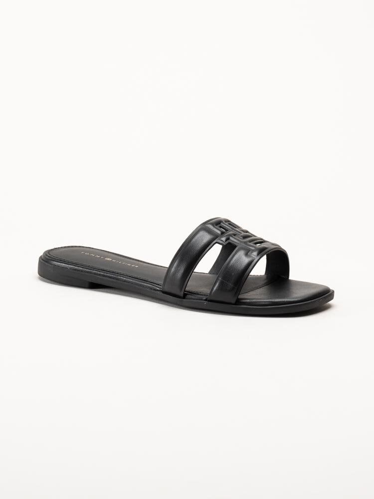 Tommy Hilfiger - Logo Strap Mule - Svarta slip-in sandaler i skinn