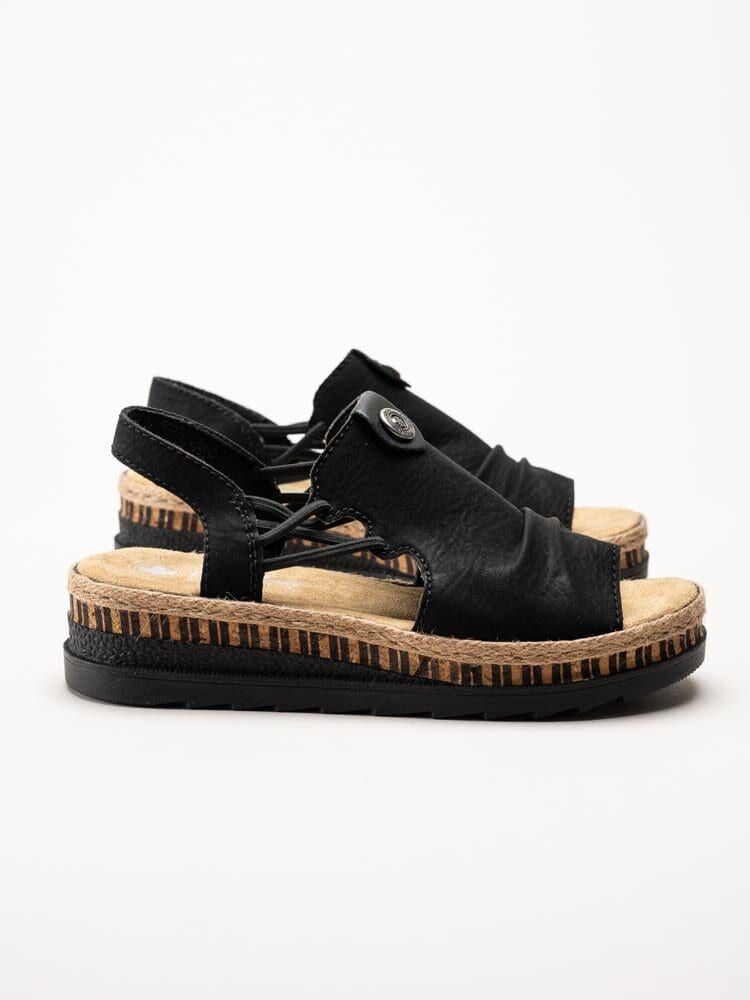 Rieker - Svarta sandaler med kilklack