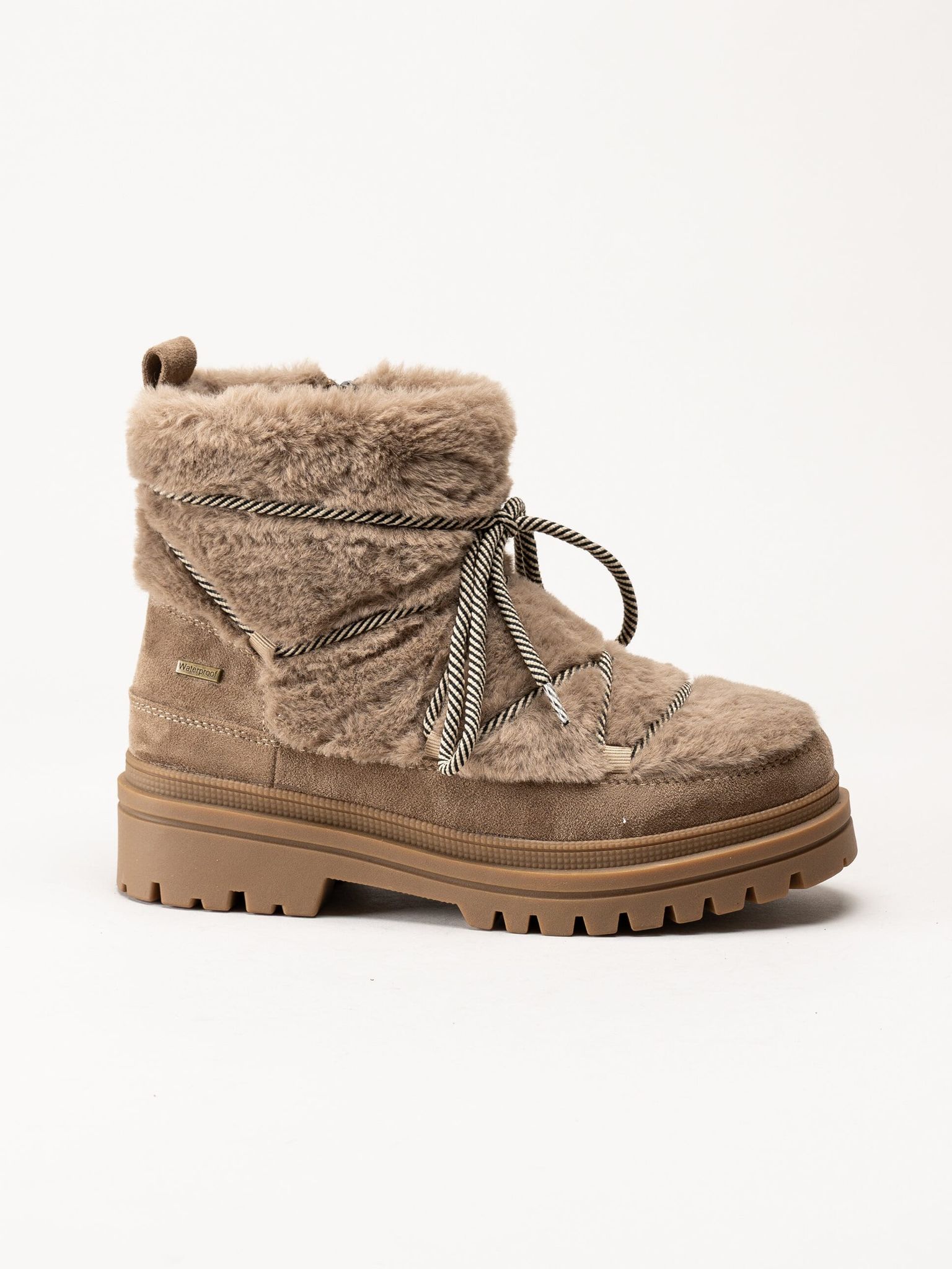 Duffy - Beige kängor i fuskpäls