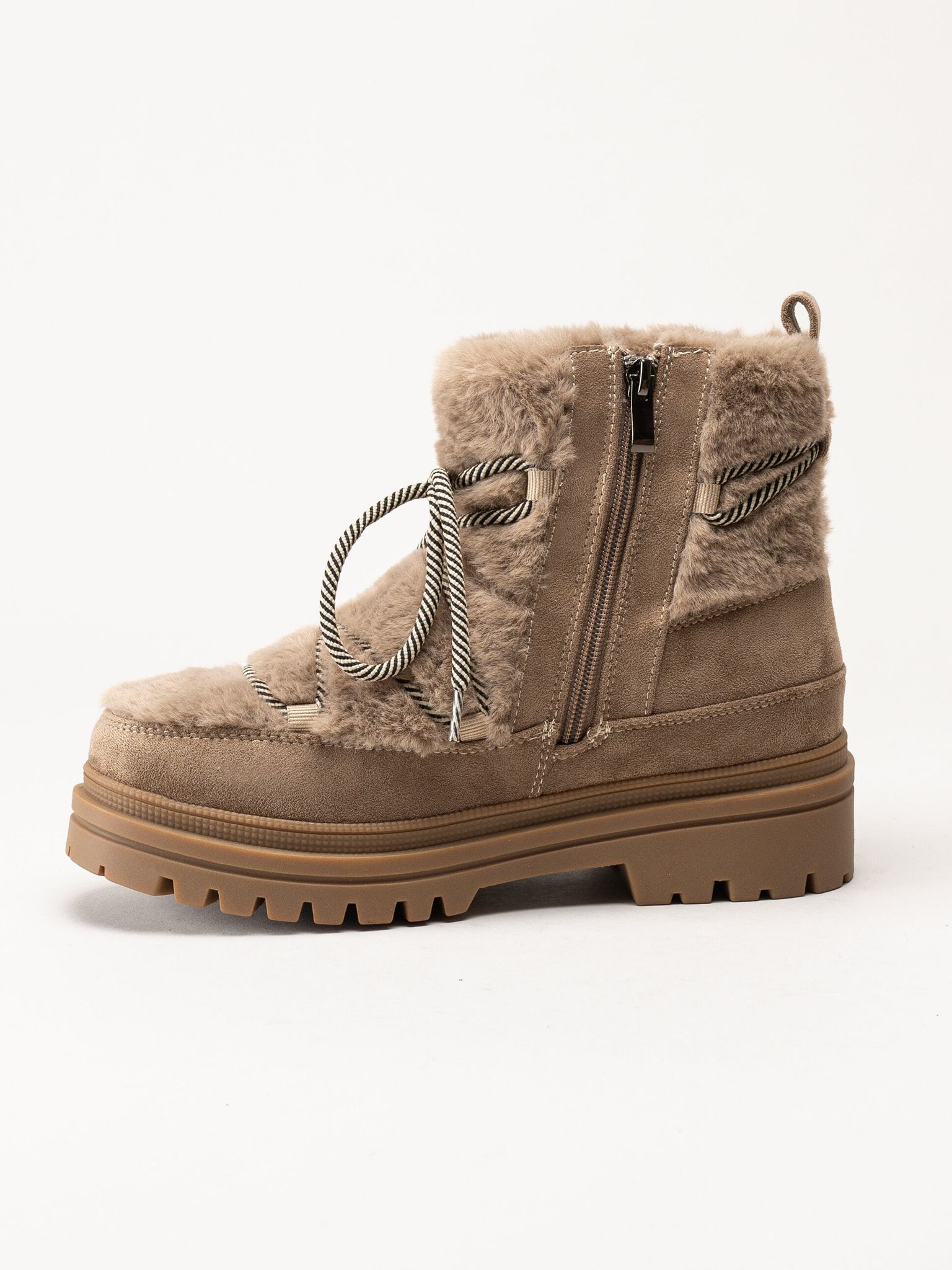 Duffy - Beige kängor i fuskpäls