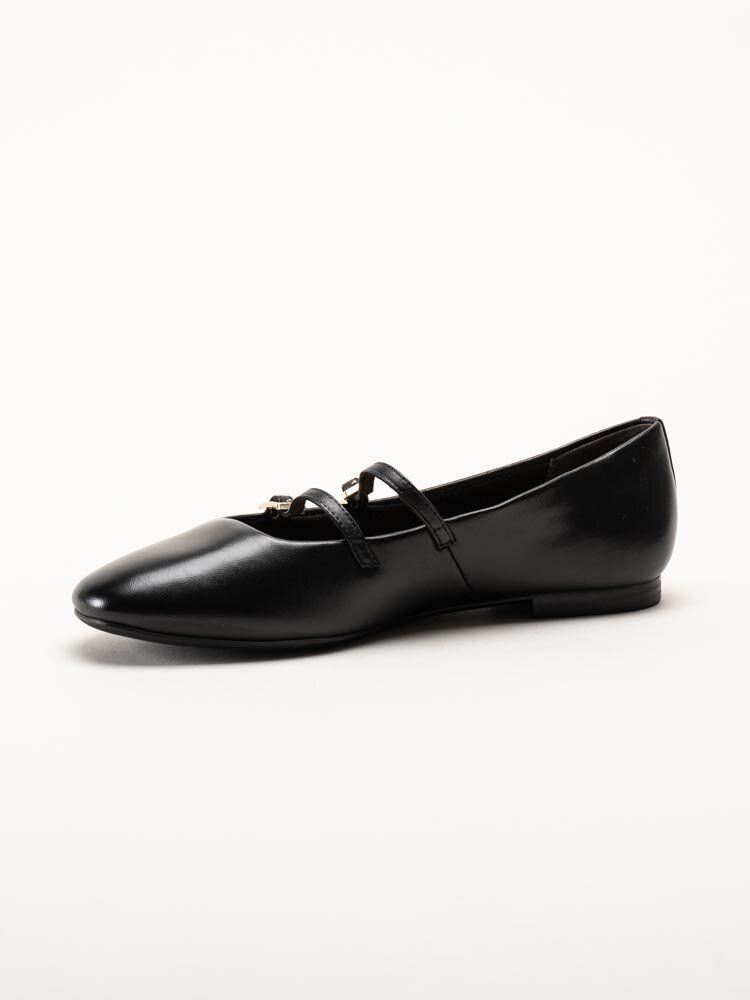 Tamaris - Svarta ballerinaskor i skinn