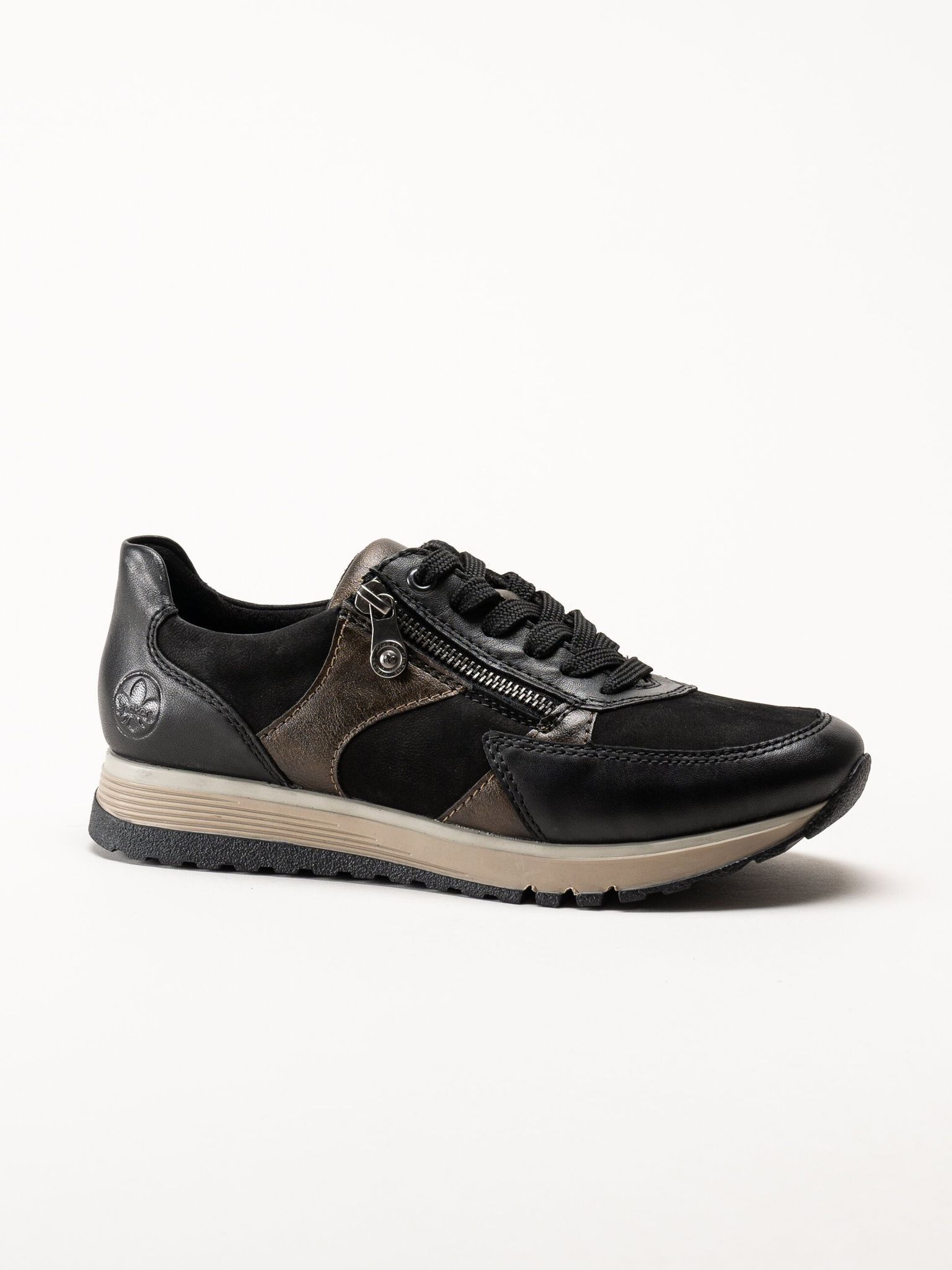 Rieker - Svarta sneakers i nubuck och skinn