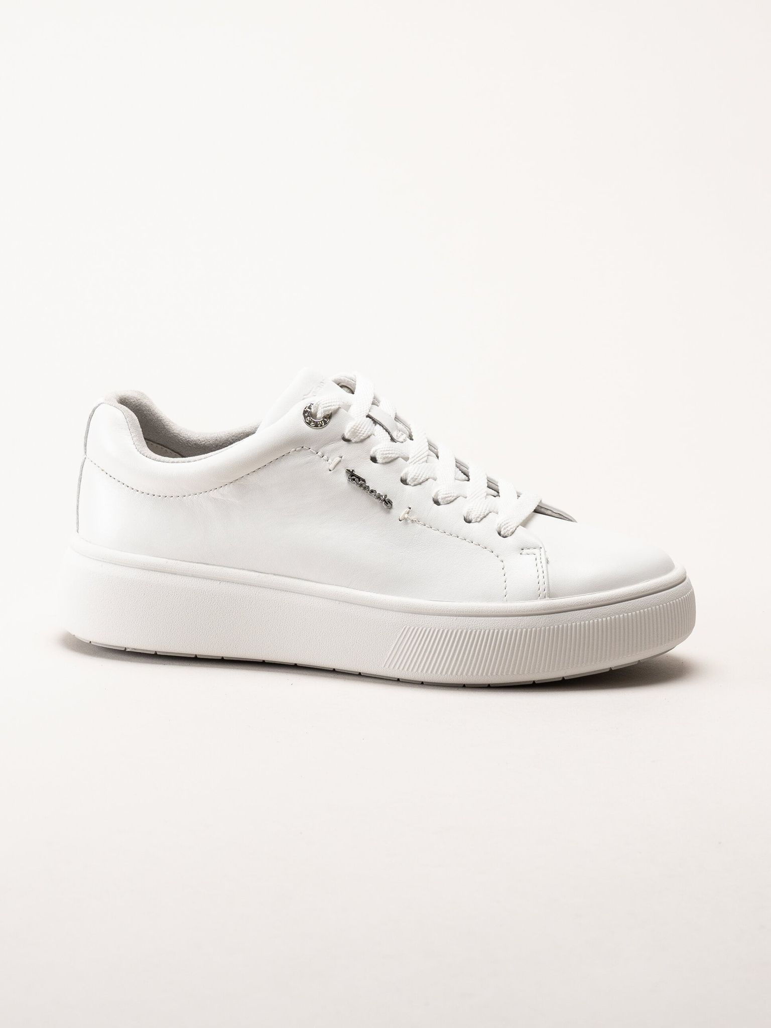 Tamaris - Vita sneakers i skinn med platåsula