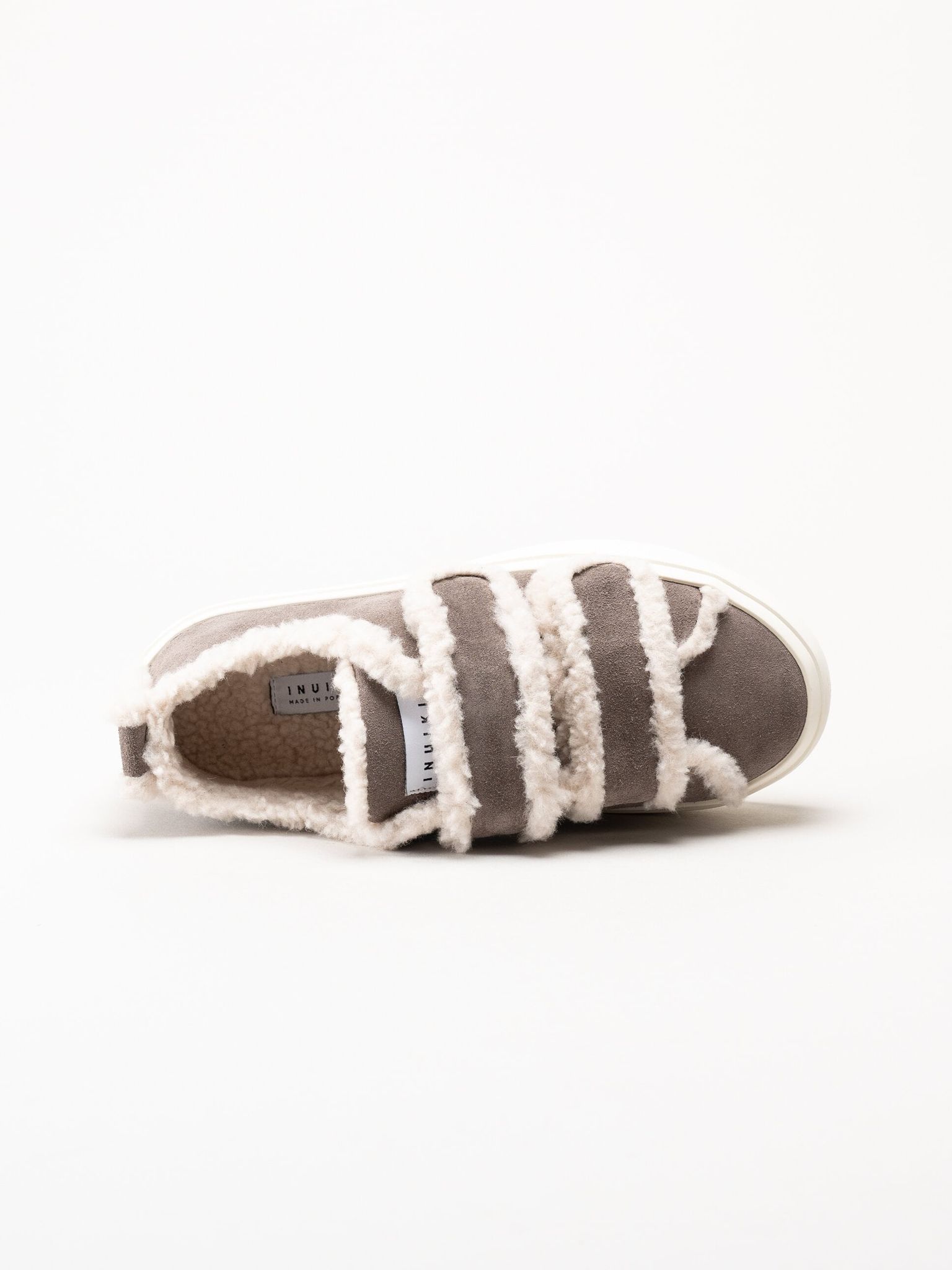 Inuikii - Shearling Low Velcro - Grå ullfodrade sneakers i mocka