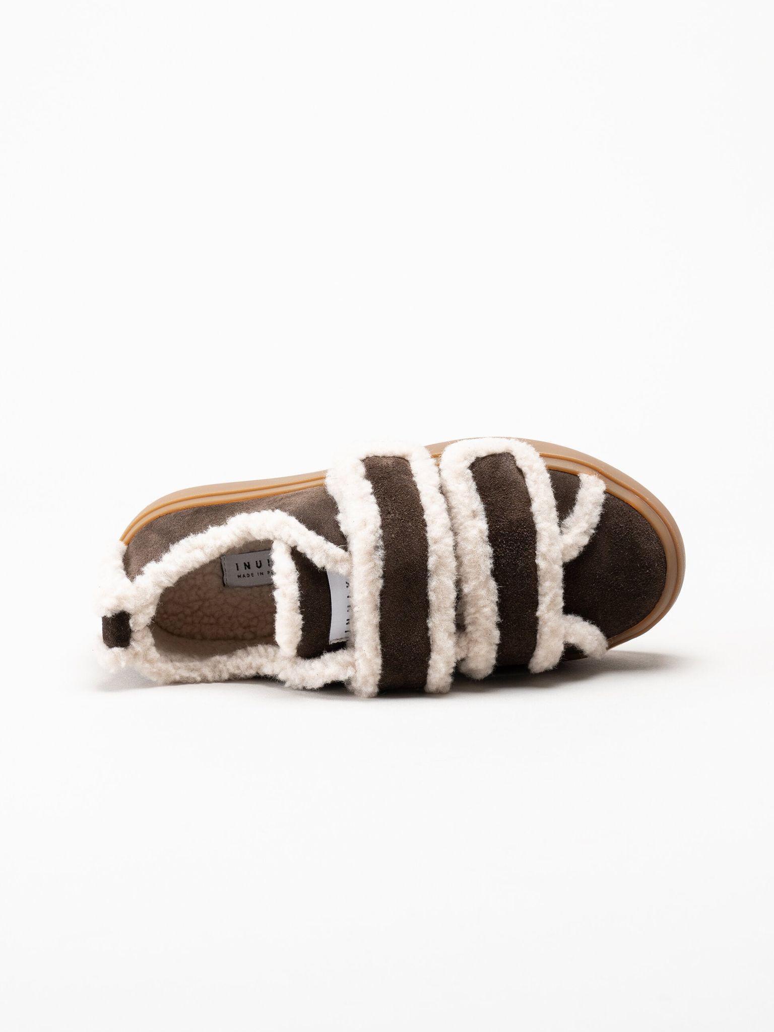 Inuikii - Shearling Low Velcro - Mörkbruna ullfodrade sneakers i mocka