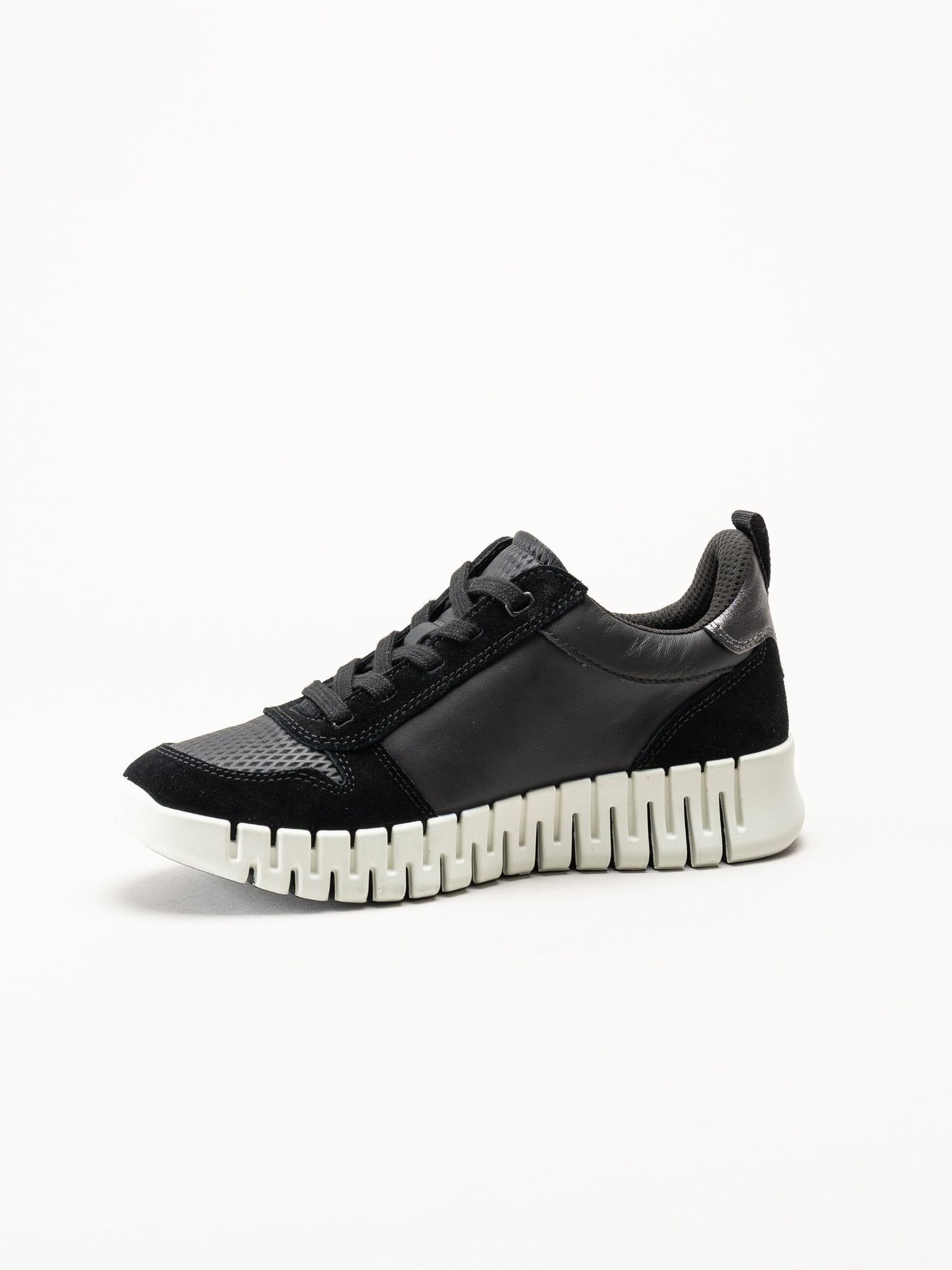 Ecco - Gruuv W Side Zip Lace - Svarta sneakers i nubuck