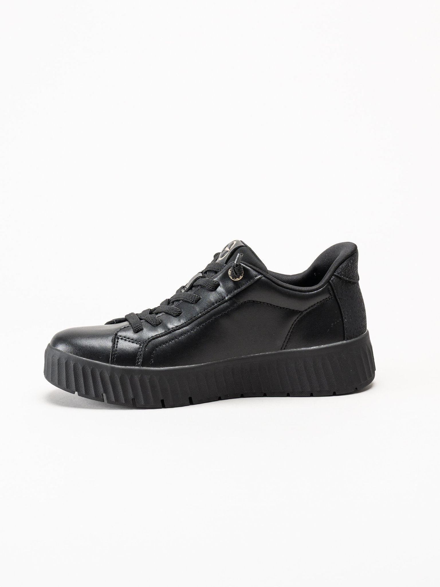 Tamaris - Svarta sneakers i skinn