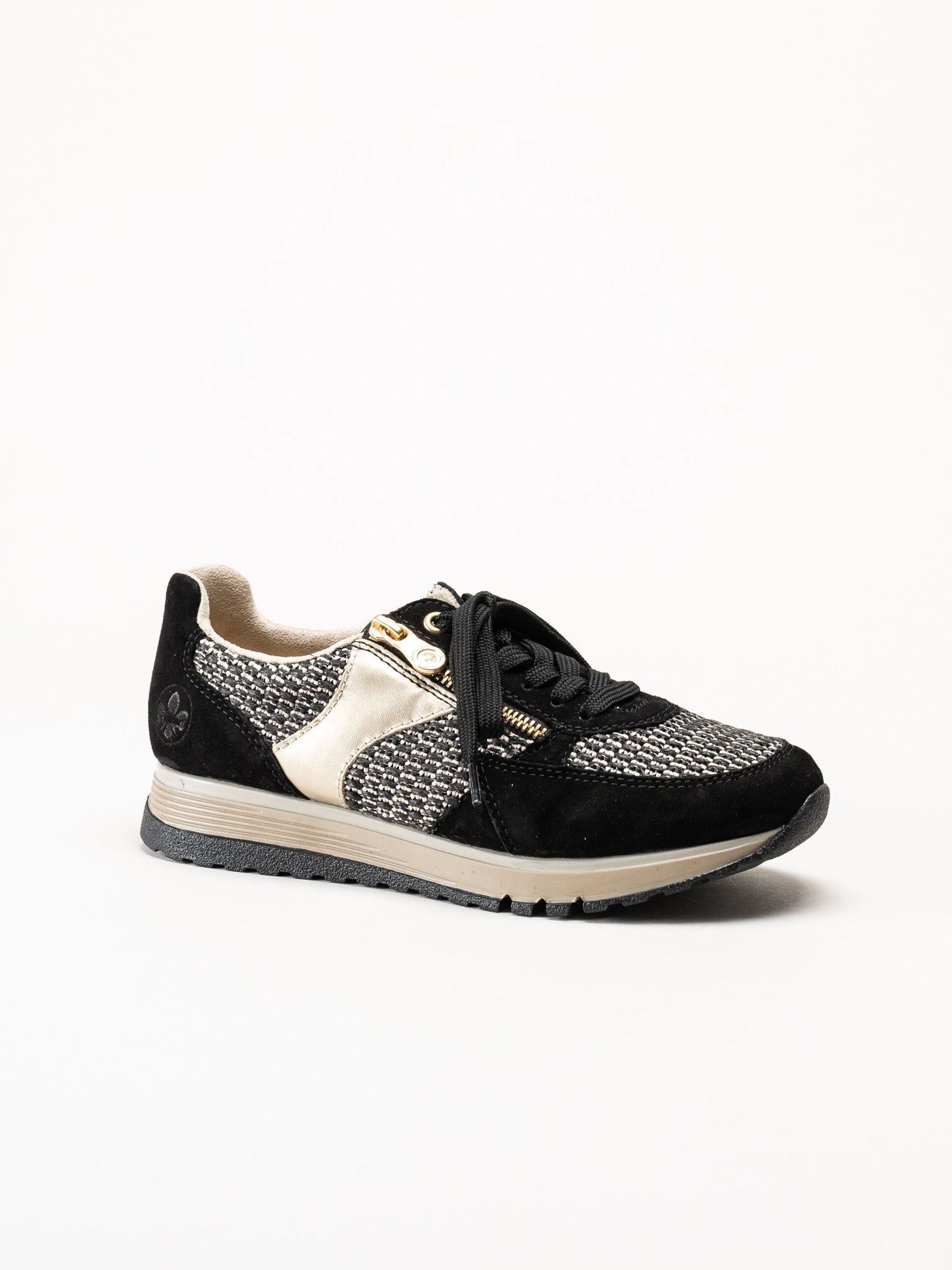 Rieker - Svarta sneakers i mocka och textil