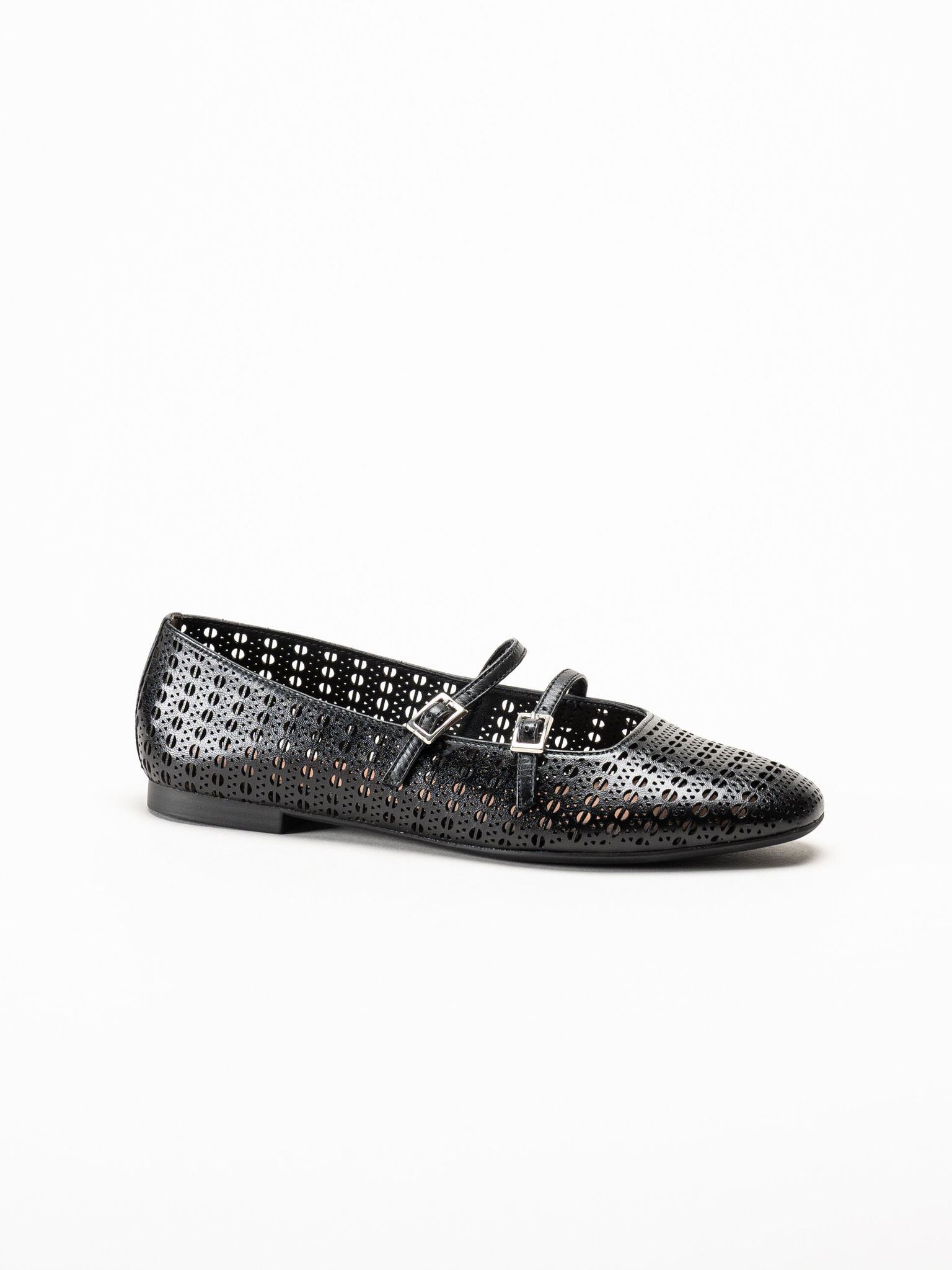 Tamaris - Svarta ballerinaskor i skinn
