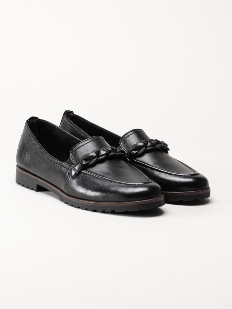 Tamaris - Svarta pennyloafers i skinn