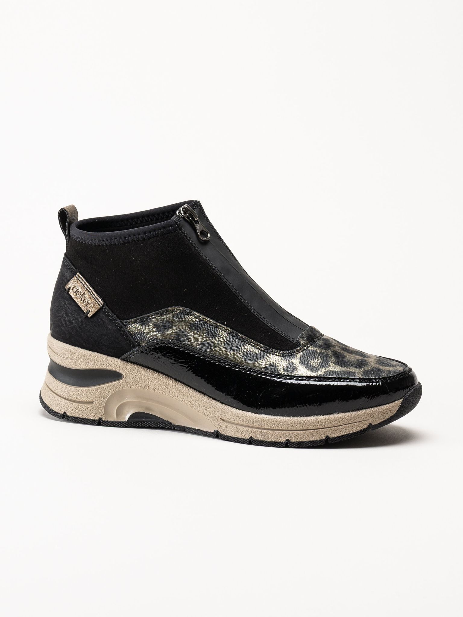 Rieker - Svarta sneakerboots med kilklack