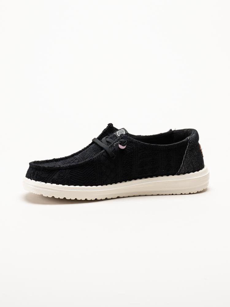 Hey Dude - Wendy Crochet Lace - Svarta tygskor med virkade spetsdetaljer