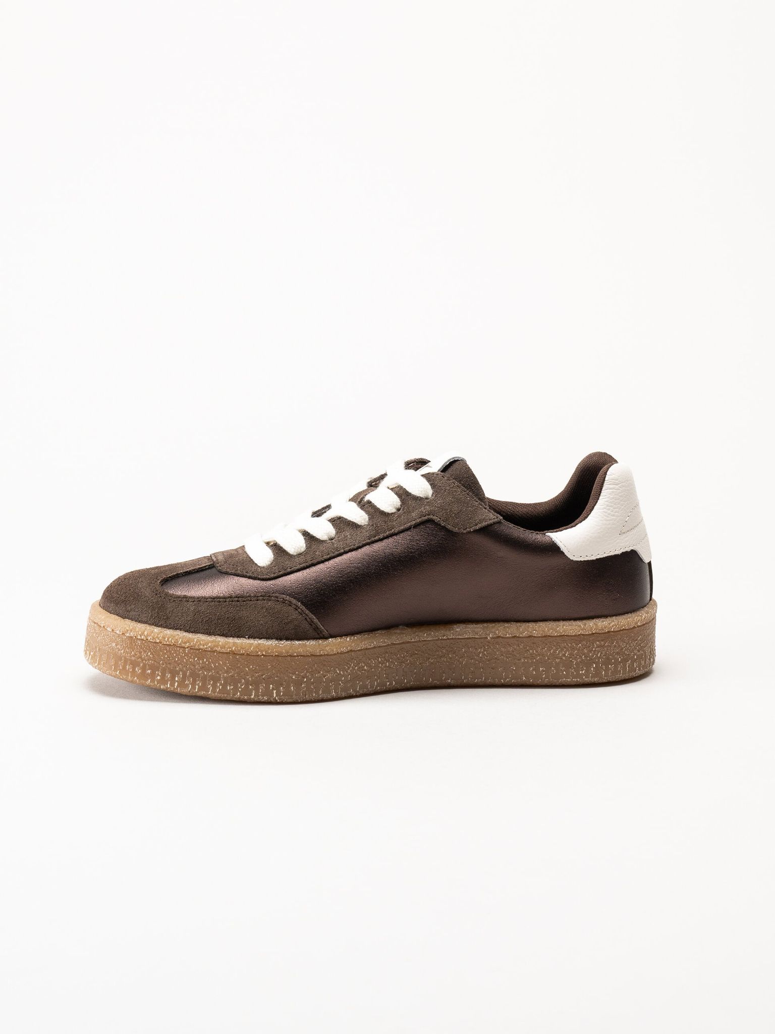 Tamaris - Mörkbruna sneakers i skinn och mocka
