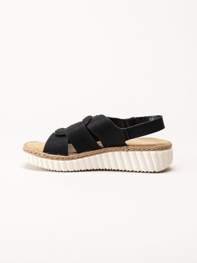 Svarta sandaler i skinnimitation