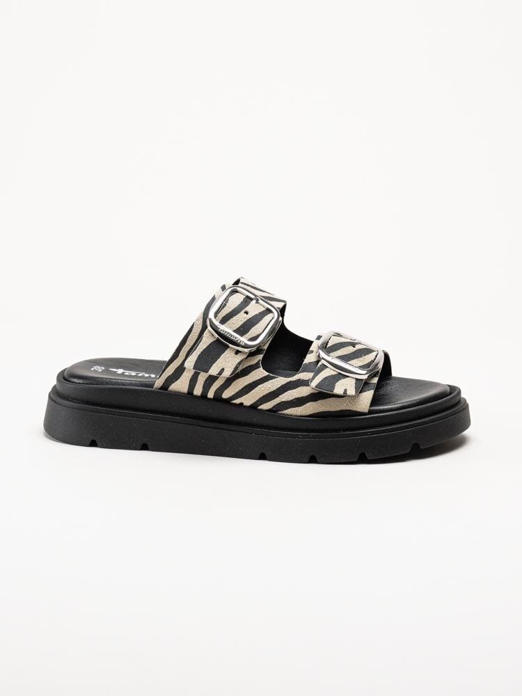 Tamaris - Zebramönstrade slip in sandaler i mocka