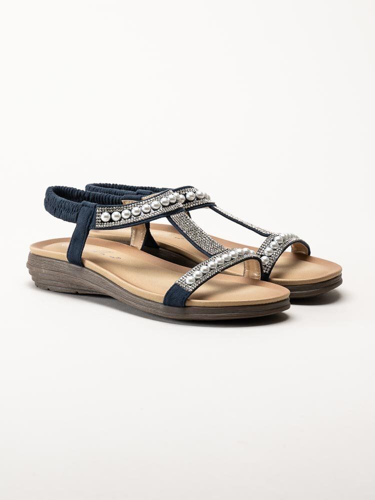 Lunar - 246TANCY - Mörkblå sandaler med pärlor och strass