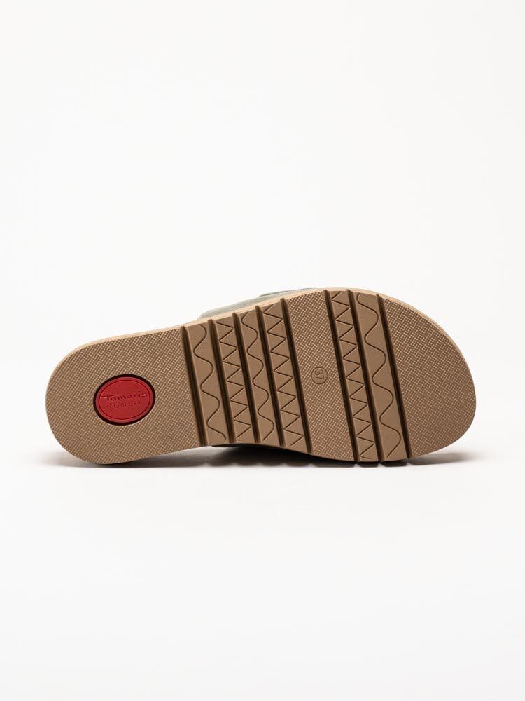 Tamaris - Wide fit - Gröna slip in sandaler i mocka
