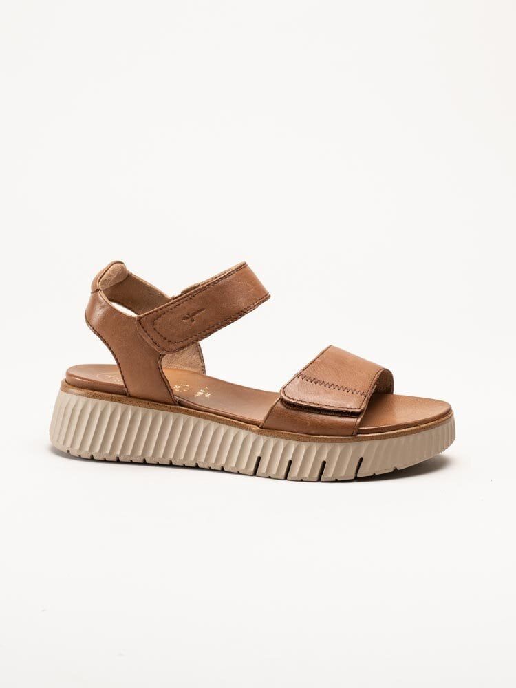 Tamaris - Wide fit - Bruna sandaler i skinn