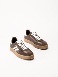 Tamaris - Mörkbruna sneakers i skinn och mocka