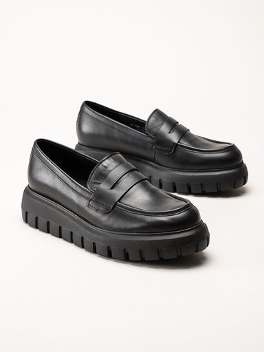 Gabor - Svarta platåloafers i skinn